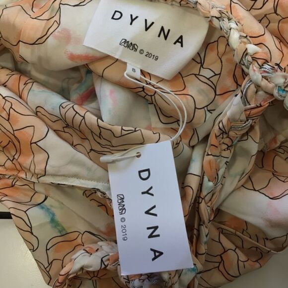 DYVNA Chacha Silk Midi Dress Peach Floral Overlay Braided Strap NWT Size 8 - Picture 17 of 17